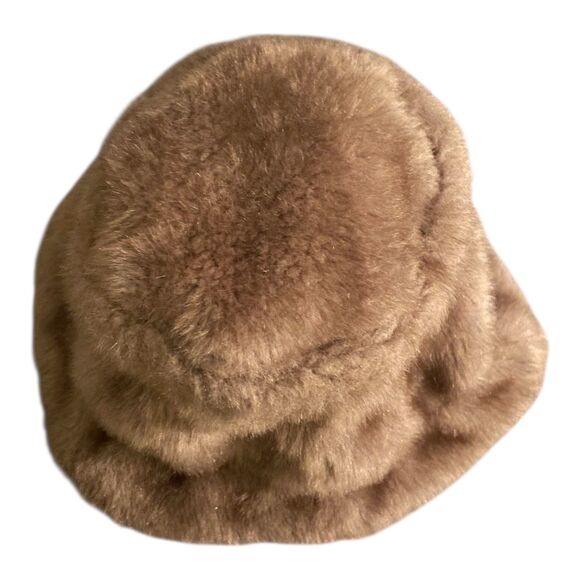 Vintage 70s/80s light brown faux fur bucket hat union made Made in USA cozycore